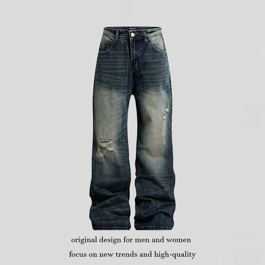 Damen Weite Highwaist Distressed Denim-Jeans im Palazzoschnitt Nord Taschen