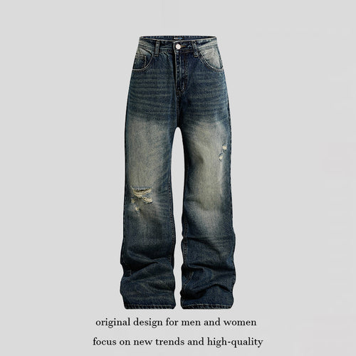 Damen Weite Highwaist Distressed Denim-Jeans im Palazzoschnitt Nord Taschen