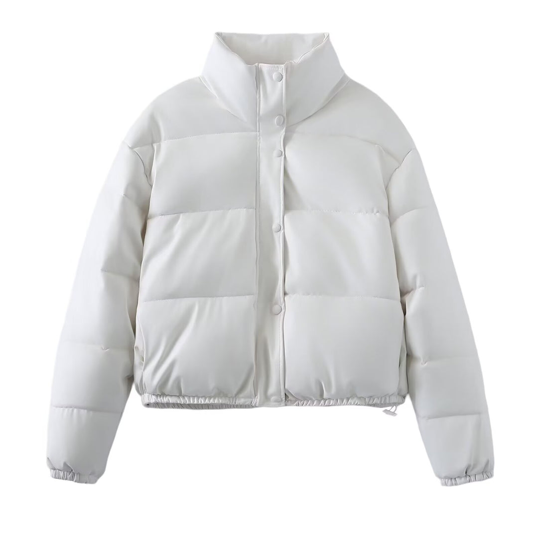 Damen Kurz geschnittene Steppjacke mit hohem Stehkragen, Druckknopfverschluss und elastischem Saum Nord Taschen