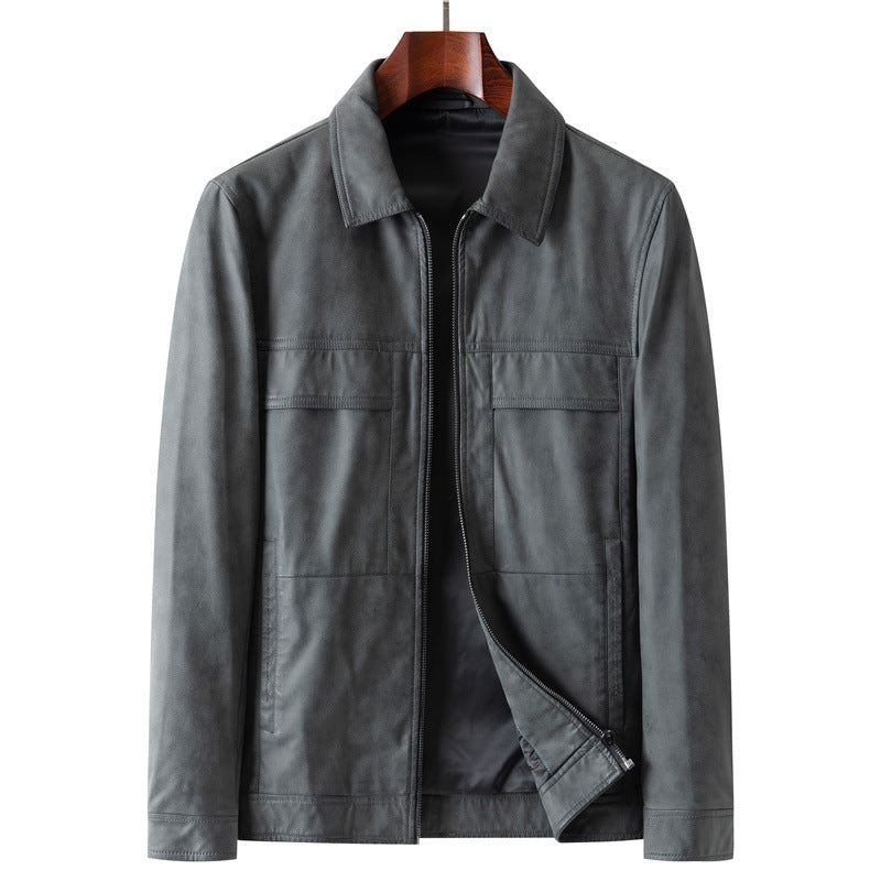 Herren Elegante Veloursleder-Übergangsjacke mit Reißverschluss und Hemdkragen Nord Taschen