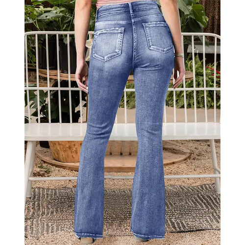 BeliNord Taschente Weinlese Seitenknopf Hohe Taille Skinny Jeans