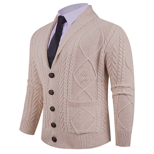 Herren Strickcardigan mit Schalkragen, Zopfmuster, aufgesetzten Taschen und Knopfleiste Nord Taschen