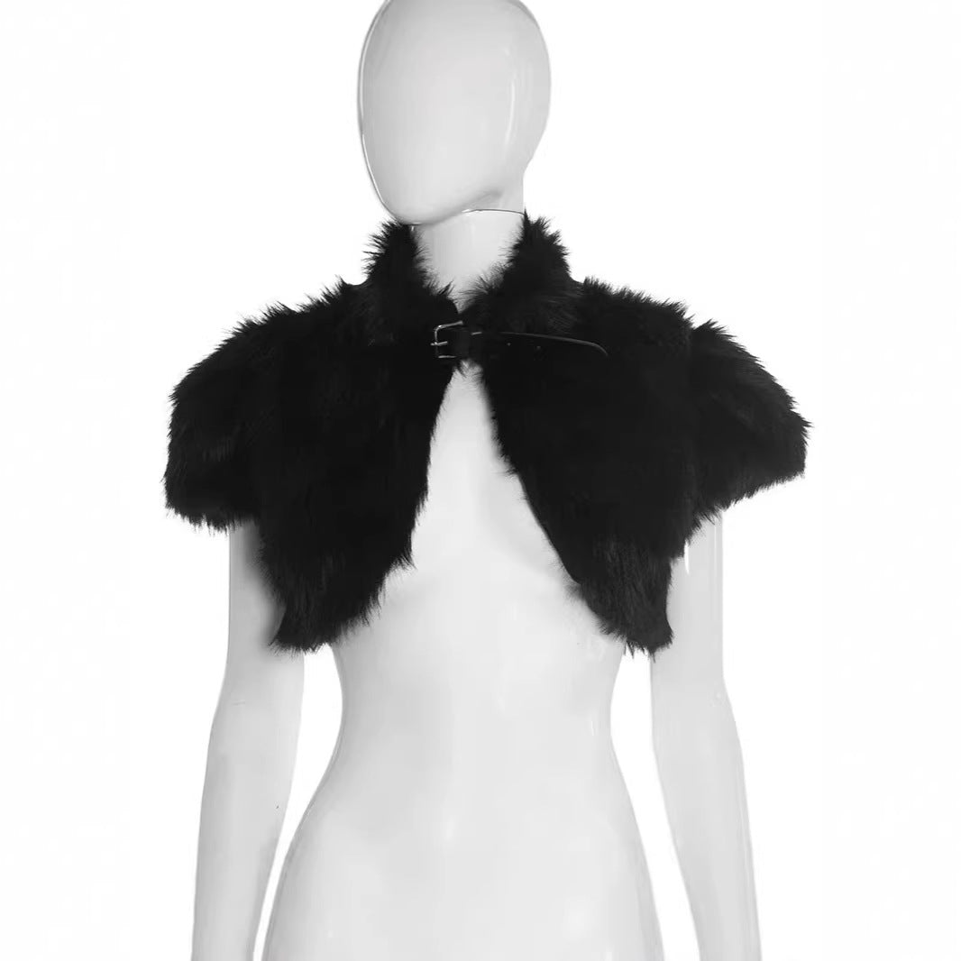 Damen Cropped Kunstpelz‑Bolero mit voluminösem Umlegekragen und Puffärmeln Nord Taschen