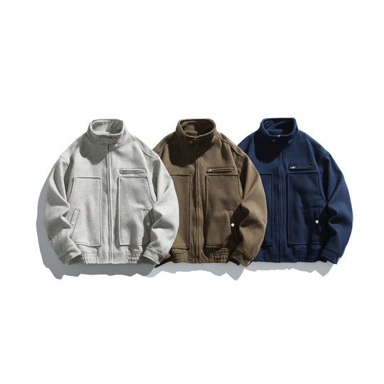 Herren Kurz geschnittener Boxy-Wollmix-Blouson mit Stehkragen, elastischem Saum und Reißverschluss-Brusttasche Nord Taschen