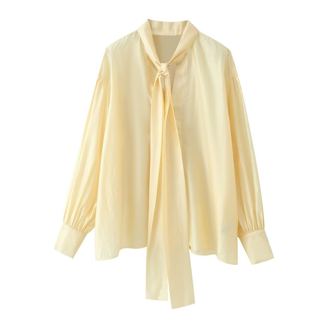 Damen Seidenähnliche Bluse mit weitem Schnitt, langen Schleifenbändern und Ballonärmeln Nord Taschen