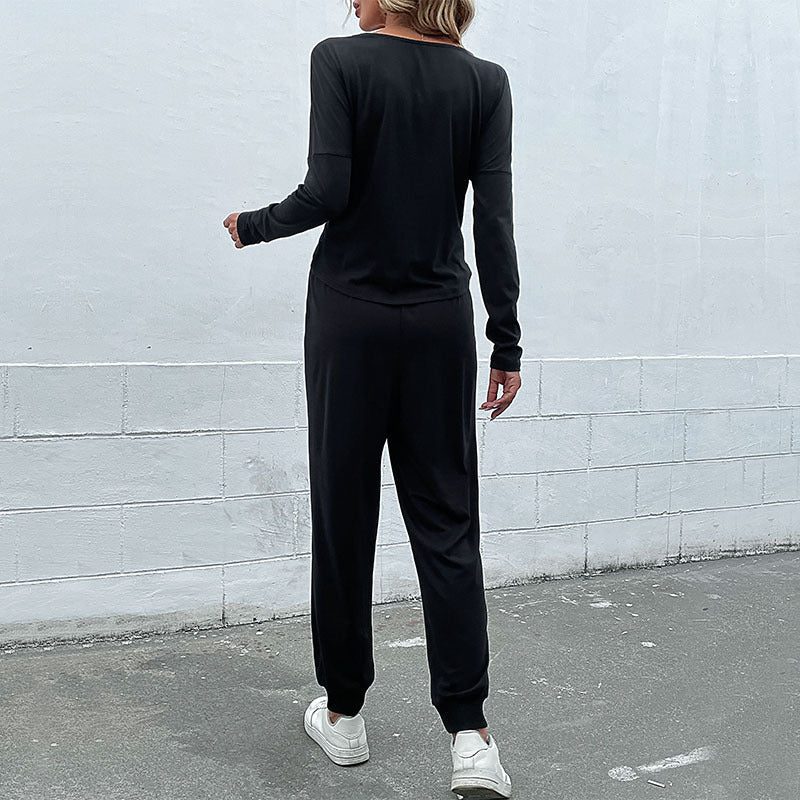 Damen Lässiges Jersey-Zweiteiler-Set mit Twist-Top und High-Waist-Jogger Nord Taschen