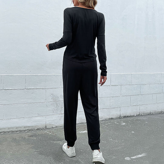 Damen Lässiges Jersey-Zweiteiler-Set mit Twist-Top und High-Waist-Jogger Nord Taschen