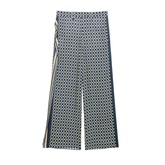 Damen Weite Palazzo‑Hose mit geometrischem Alloverprint und seitlichem Streifen Nord Taschen