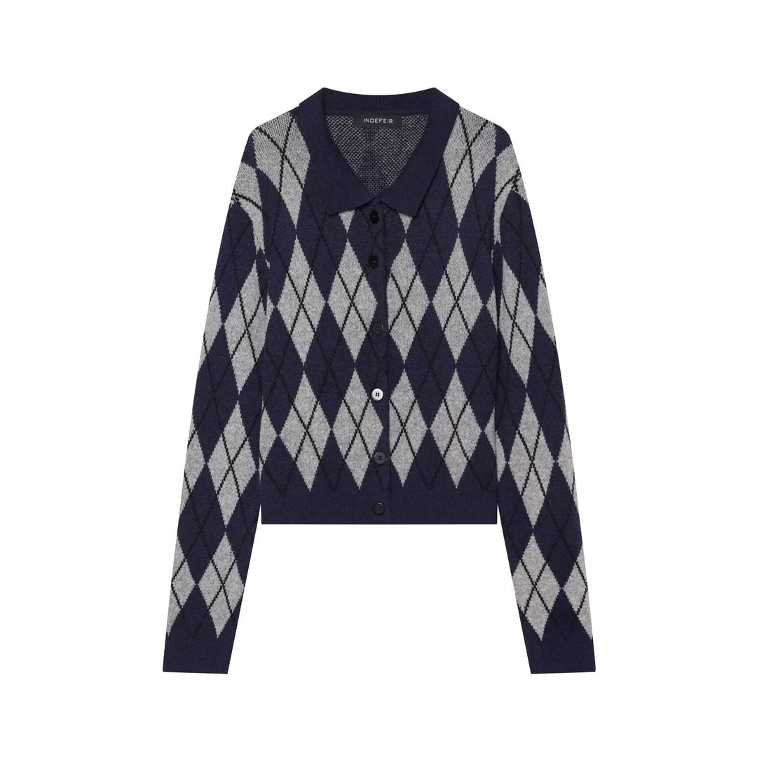 Damen Argyle-Strickcardigan mit Hemdkragen und durchgehender Knopfleiste Nord Taschen