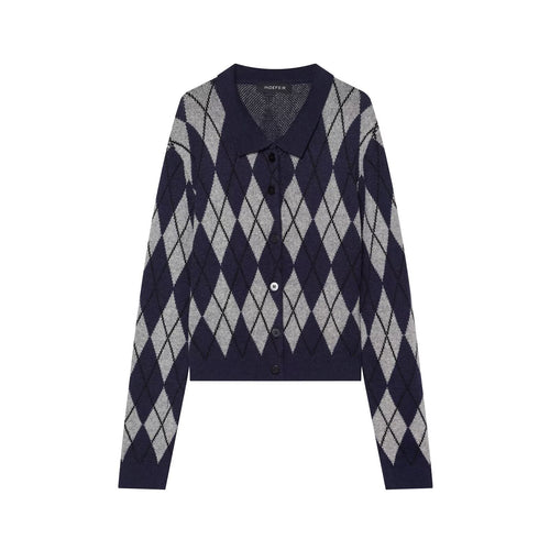 Damen Argyle-Strickcardigan mit Hemdkragen und durchgehender Knopfleiste Nord Taschen