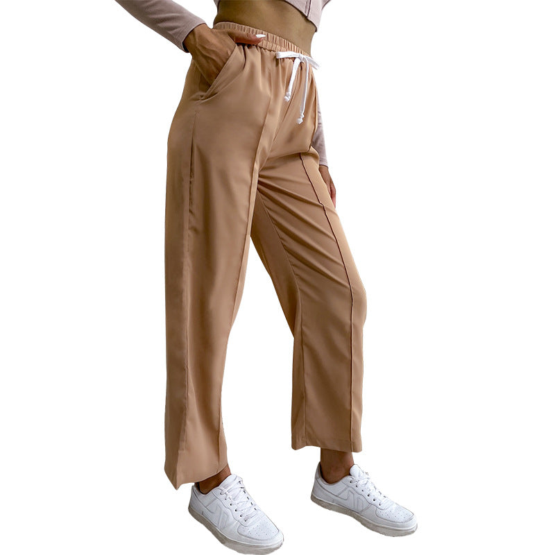 Damen Weite High‑Waist-Hose mit Gummibund, Kordelzug und Bügelfalte Nord Taschen