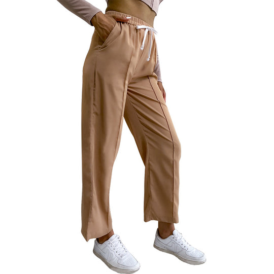 Damen Weite High‑Waist-Hose mit Gummibund, Kordelzug und Bügelfalte Nord Taschen
