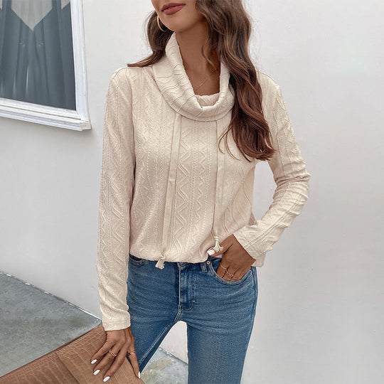 Damen Feinstrick-Cowlneck-Pullover mit Kordelzug und Zopfstrick-Detail Nord Taschen