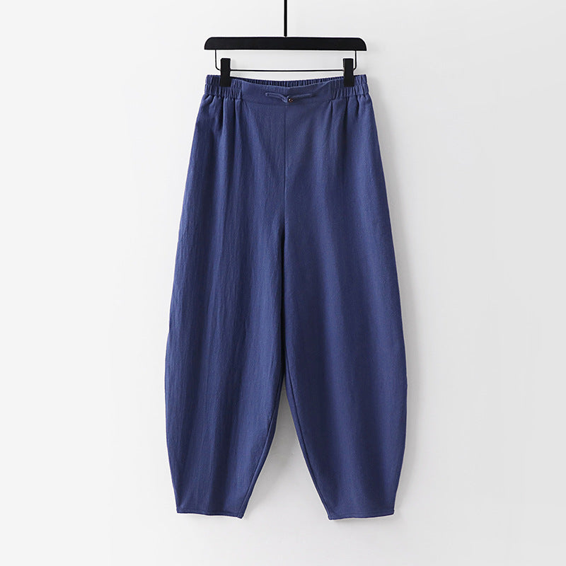 Damen Leichte Leinen-Haremshose mit elastischem Bund und schmal zulaufenden Knöcheln Nord Taschen