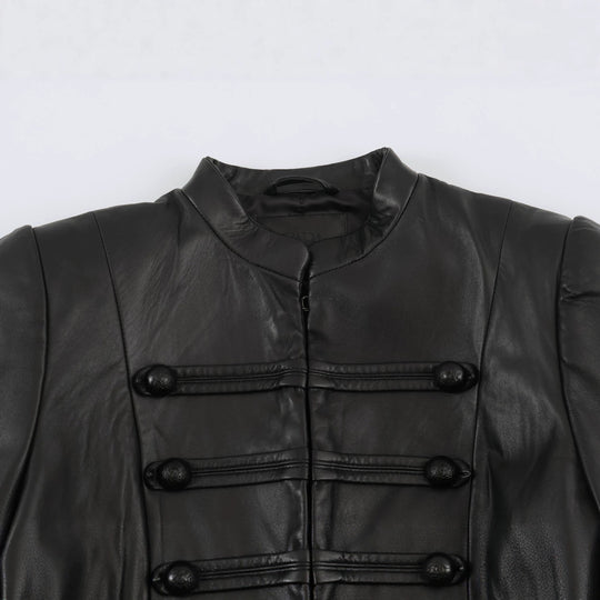 Damen Cropped-Lederoptik-Jacke im militärisch inspirierten Design mit Stehkragen und Zierdöbeln Nord Taschen
