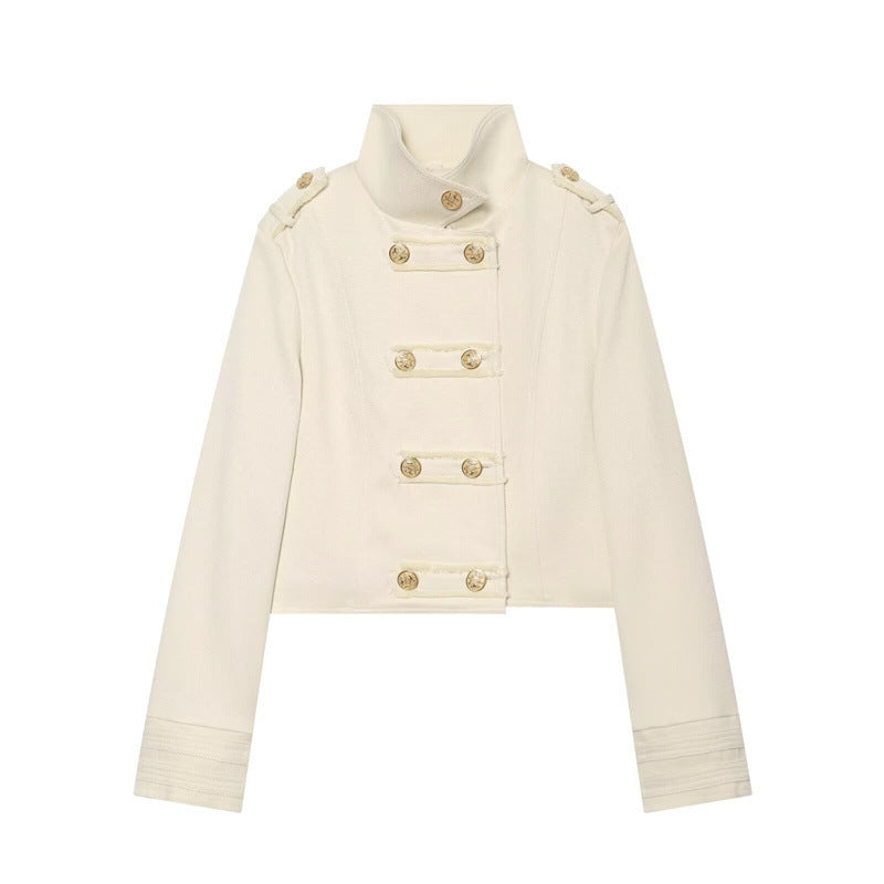 Damen Cropped Militärblazer mit Stehkragen, Epauletten und dekorativer Zierknopfleiste Nord Taschen