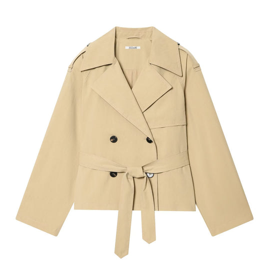 Damen kurzgeschnittener Trenchcoat mit Taillengürtel und Doppelreiher Nord Taschen