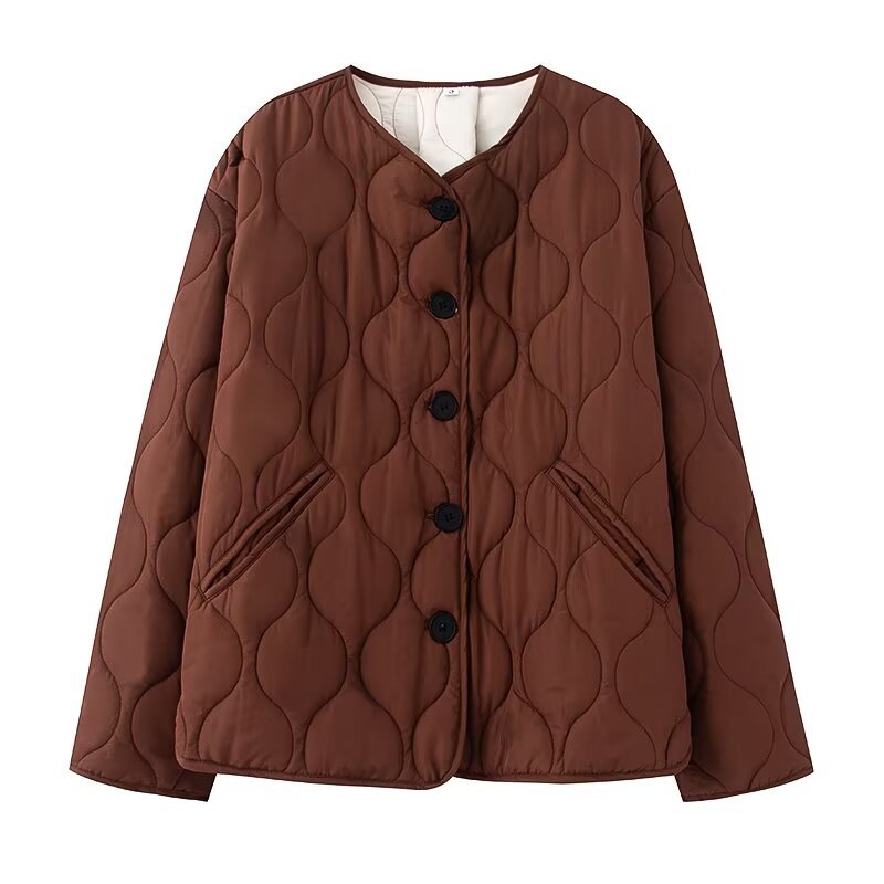 Damen Steppjacke ohne Kragen mit Rundhalsausschnitt, Boxy‑Schnitt und dekorativer Wellensteppung Nord Taschen
