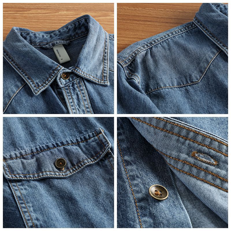 Herren Relaxed Denim‑Hemdjacke mit aufgesetzten Pattentaschen, verstärkten Ellenbogen und sichtbarer Knopfleiste Nord Taschen