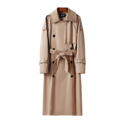 Herren Langer Doppelreihiger Trenchcoat mit Taillengürtel, Epauletten und klassischem Schalkragen Nord Taschen