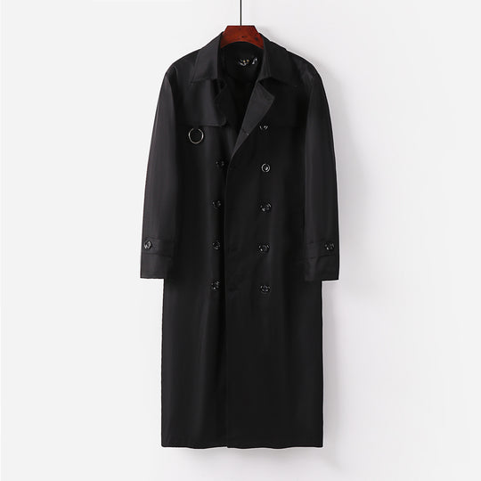 Herren Lang geschnittener Doppelbrust-Trench mit Taillengürtel und dekorativem Ringdetail Nord Taschen