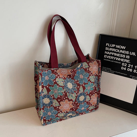 Damen Jute-Tragetasche mit floralem Design und praktischen Griffen Nord Taschen