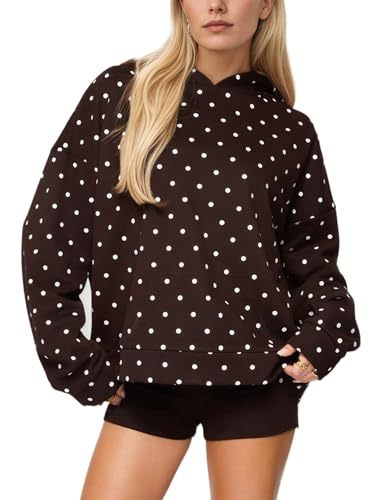 Damen Gepunkteter Oversize-Kapuzenpullover mit Kängurutasche Nord Taschen