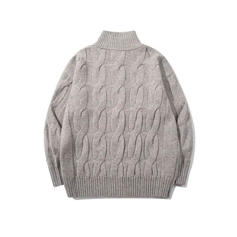 Unisex Grobgestrickter Reißverschluss-Cardigan mit Zopfmuster und hohem Rippkragen Nord Taschen