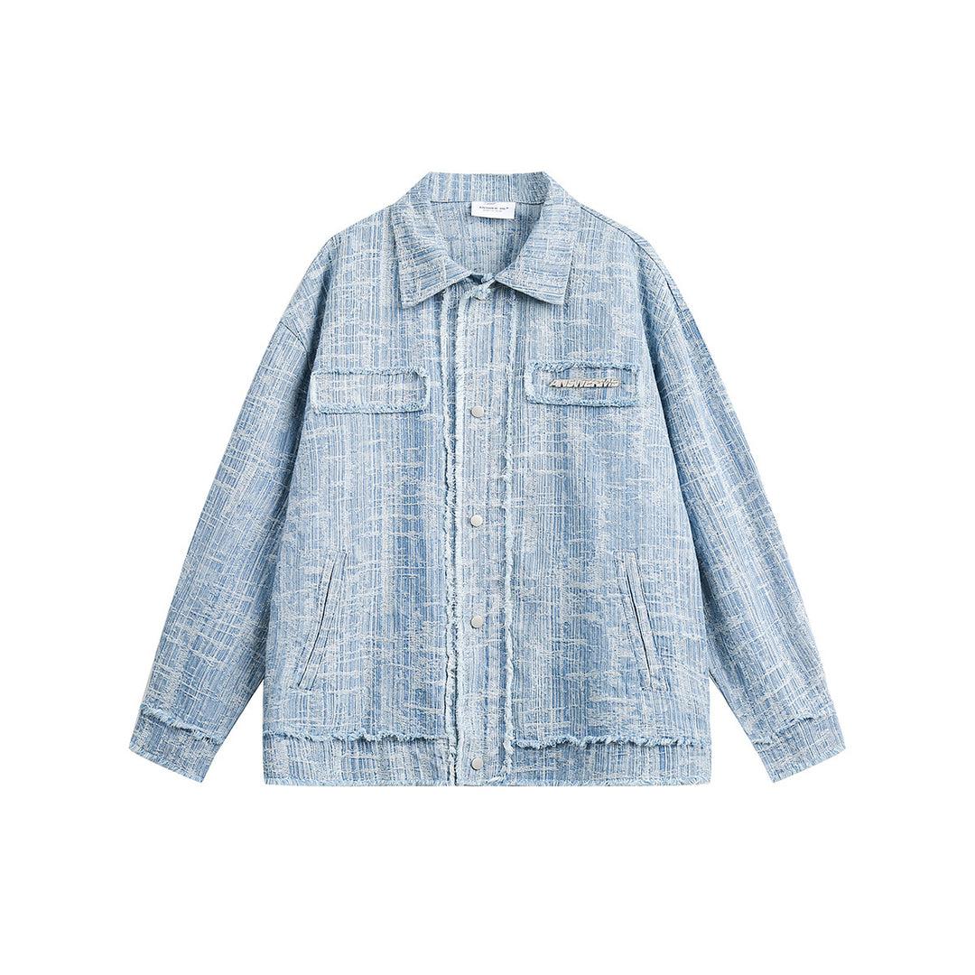 Unisex Oversize-Denim-Blouson mit fransigen Kanten und Druckknopfleiste Nord Taschen