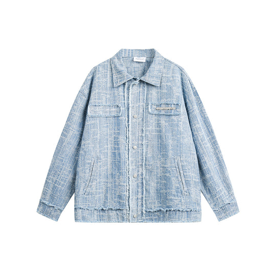 Unisex Oversize-Denim-Blouson mit fransigen Kanten und Druckknopfleiste Nord Taschen