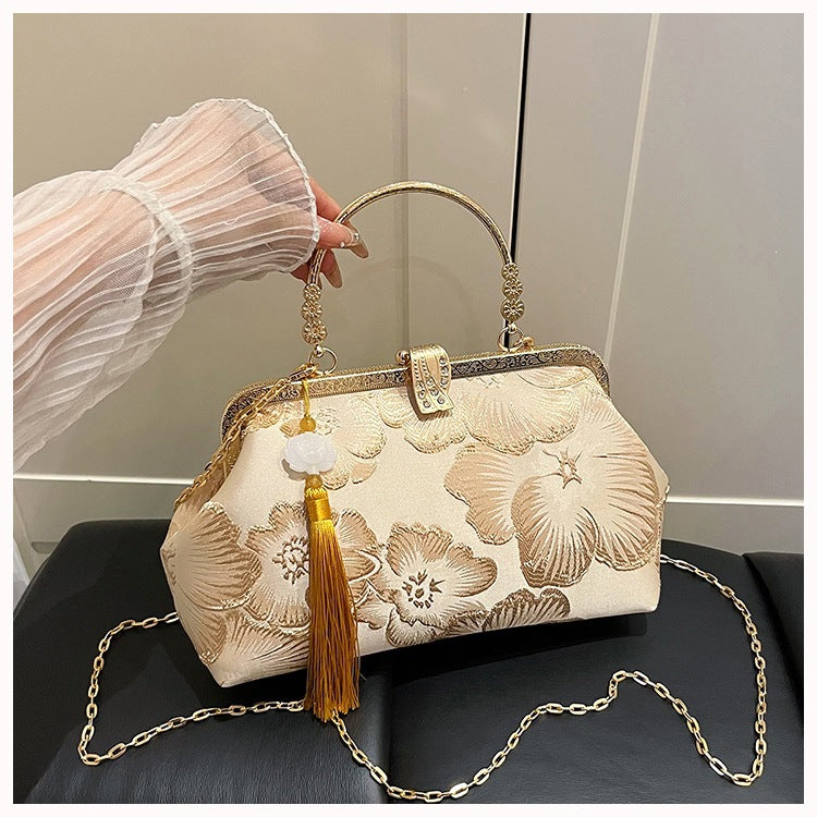 Damen elegante Clutch-Tasche mit floralem Druck und goldenen Akzenten Nord Taschen