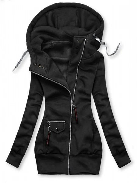 Damen Lange Kapuzenjacke mit asymmetrischem Reißverschluss und Zip‑Tasche Nord Taschen