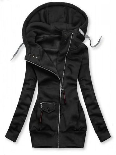 Damen Lange Kapuzenjacke mit asymmetrischem Reißverschluss und Zip‑Tasche Nord Taschen