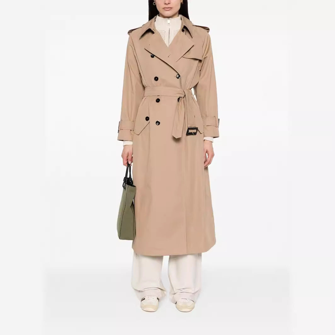 Damen Trenchcoat im Maxilänge mit doppelreihiger Knopfleiste und Taillengürtel Nord Taschen