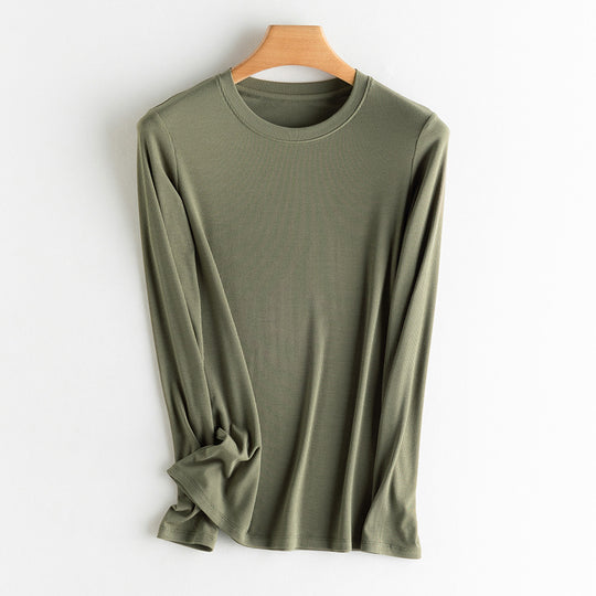 Damen Langarm-Feinrippshirt aus weichem Modal-Baumwollmix mit Rundhalsausschnitt Nord Taschen