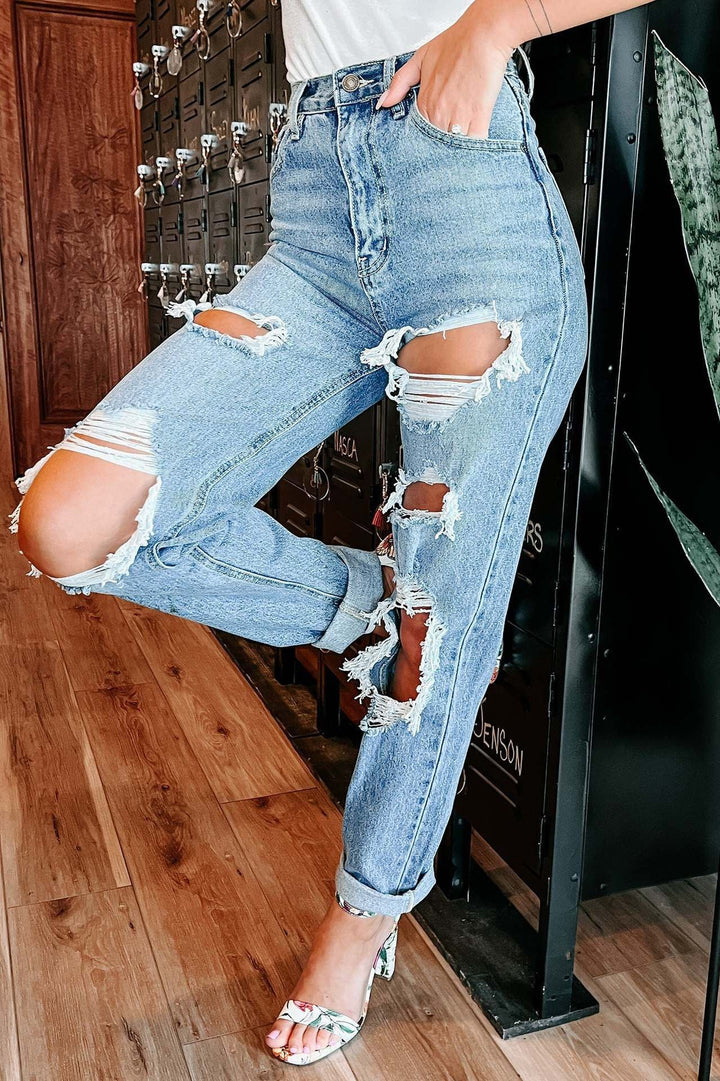 Damen Ripped High-Waist Jeans im lässigen Boyfriend-Schnitt