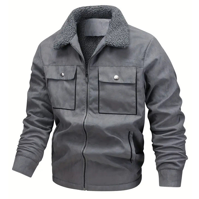 Herren  gefütterte Pilotjacke mit Teddyfell-Innenfutter, Brustklappen und durchgehendem Reißverschluss Nord Taschen