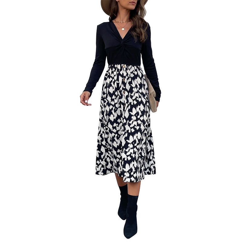 Damen Elegantes Wickelkleid mit langem Arm und floralem Rock Nord Taschen