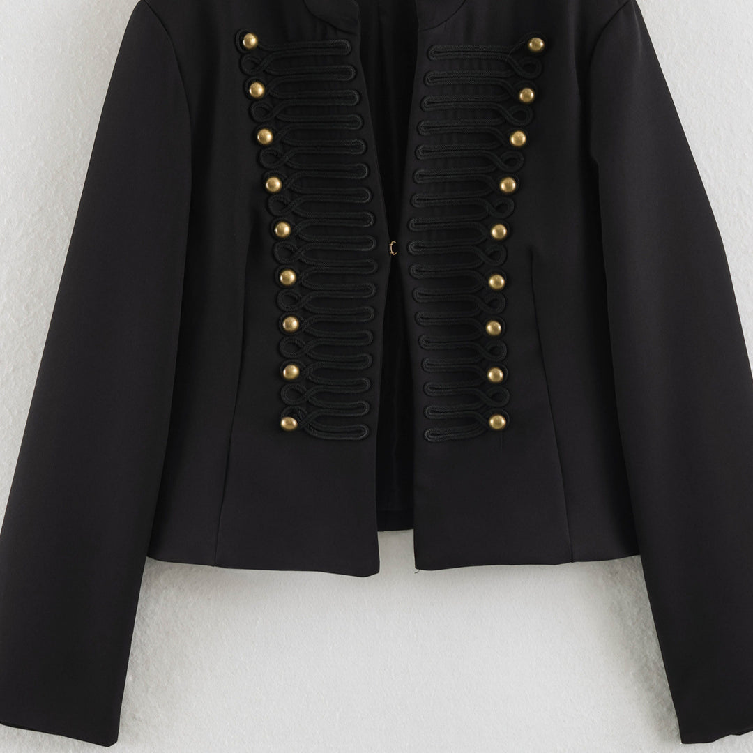 Damen Kurzblazer mit Stehkragen, Zierkordeln und Messingknöpfen Nord Taschen
