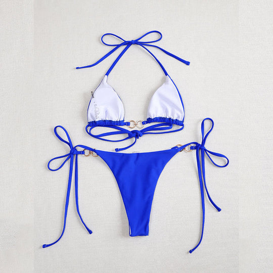 Damen Triangel-Bikini mit raffinierten Rüschen und goldenen Akzenten