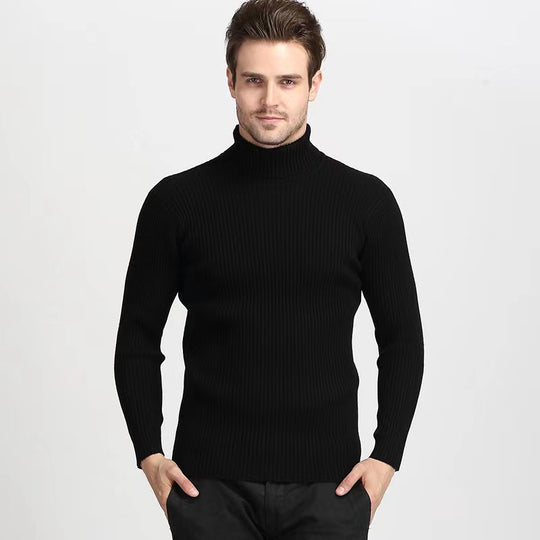 Herren Rippstrick Rollkragenpullover figurnaher elastischer Feinstrick Nord Taschen