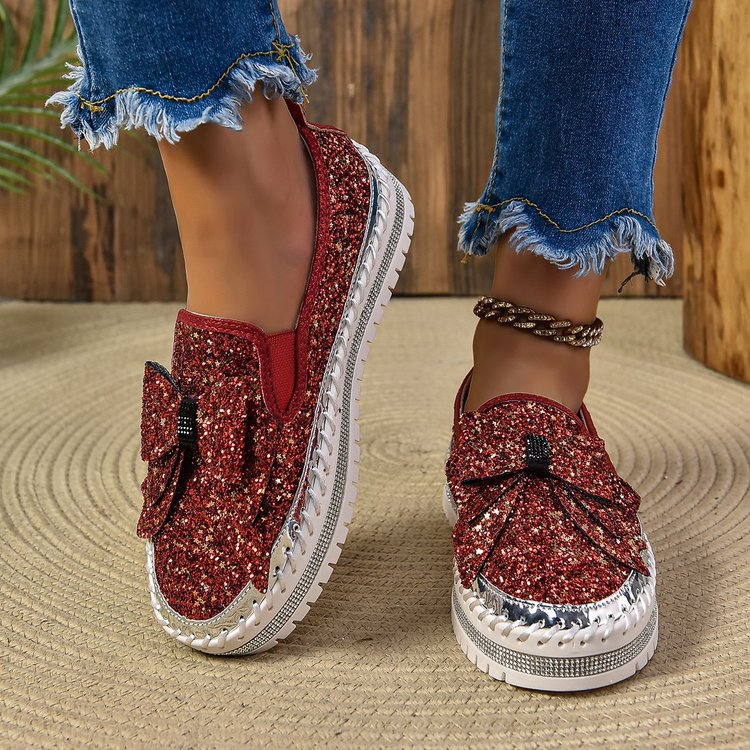 Damen Glitzer-Plateau-Slipper mit Schleifenapplikation und profilierter Komfortsohle Nord Taschen