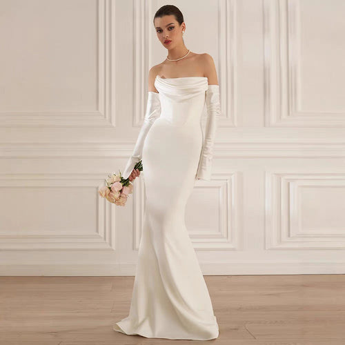 Damen Elegantes Meerjungfrau-Kleid mit schulterfreiem Design und langen Ärmeln