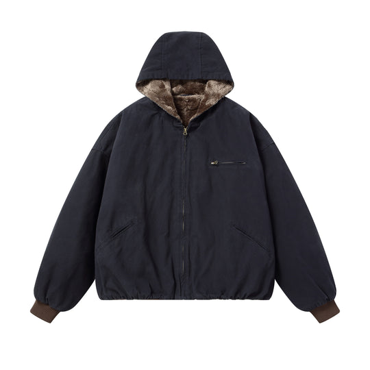 Herren Gefütterte Kapuzenjacke mit Kunstfell-Innenfutter und elastischem Saum Nord Taschen