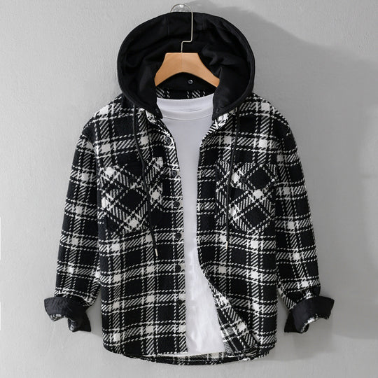 Herren Karierter Overshirt mit gesteppter Kapuze und Thermofutter Nord Taschen