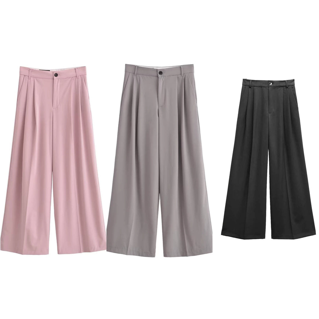 Damen Elegante High‑Waist Palazzo‑Hose mit Bundfalten und Bügelfalte Nord Taschen