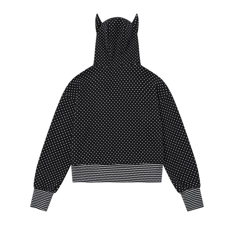 Damen Kapuzen‑Sweatjacke mit Reißverschluss, Ohr‑Applikation und Allover‑Pünktchen Nord Taschen