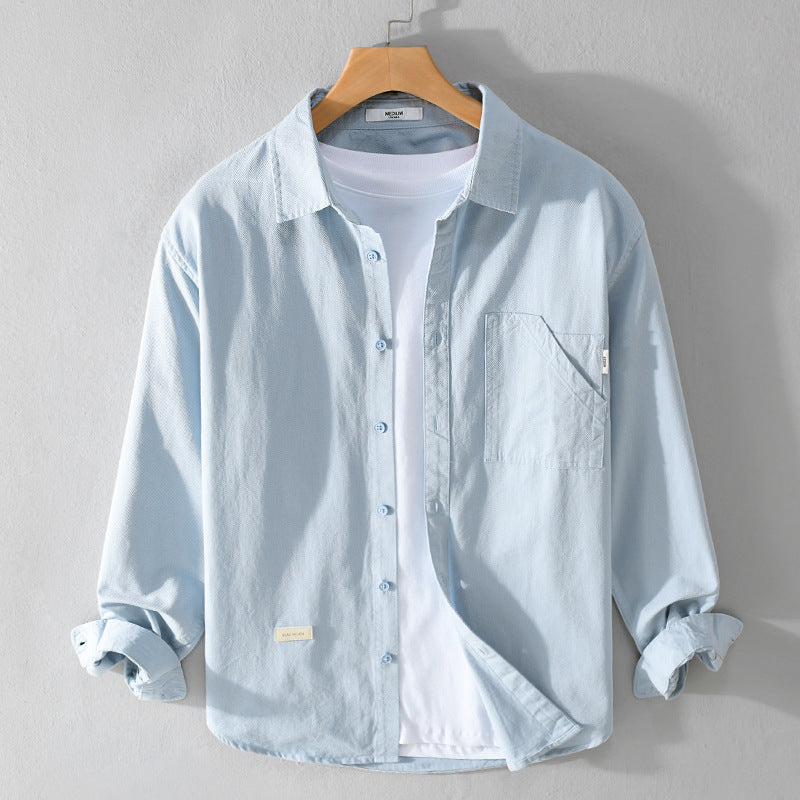 Herren Leichtes strukturiertes Baumwoll-Overshirt mit Brusttasche und entspannter Passform Nord Taschen
