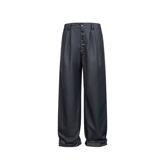 Damen Weite High-Waist Bundfaltenhose mit markanter Knopfleiste Nord Taschen