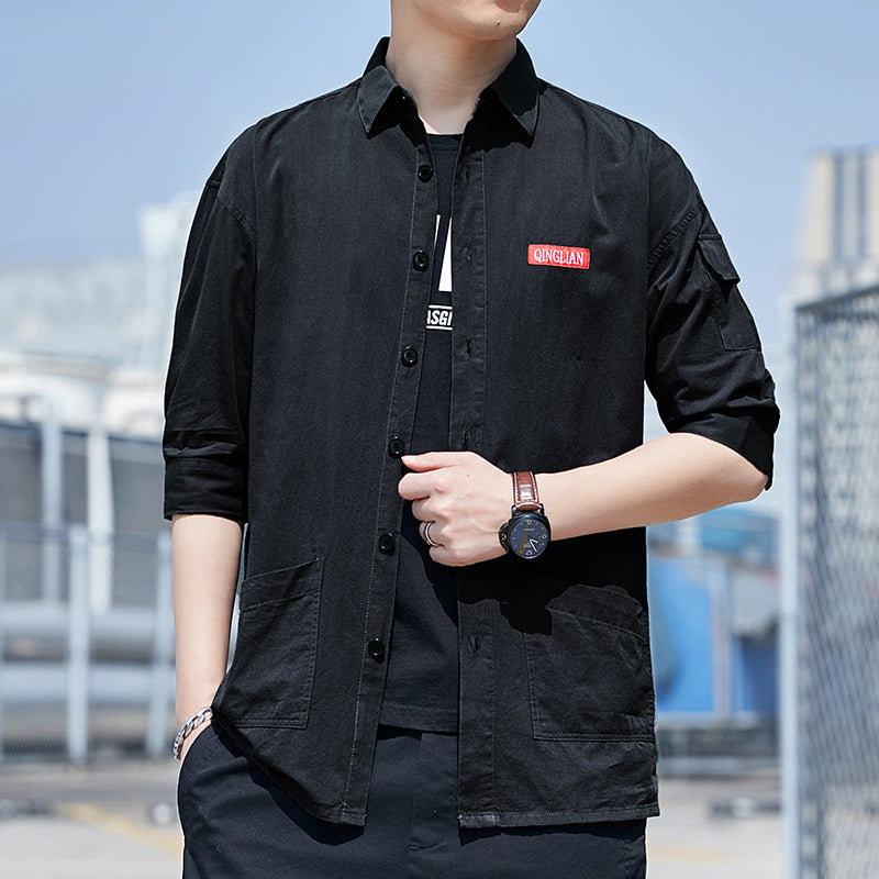 Herren Overshirt‑Hemdjacke im leichten Canvas‑Look mit aufgesetzten Fronttaschen und verkürzten Ärmeln Nord Taschen